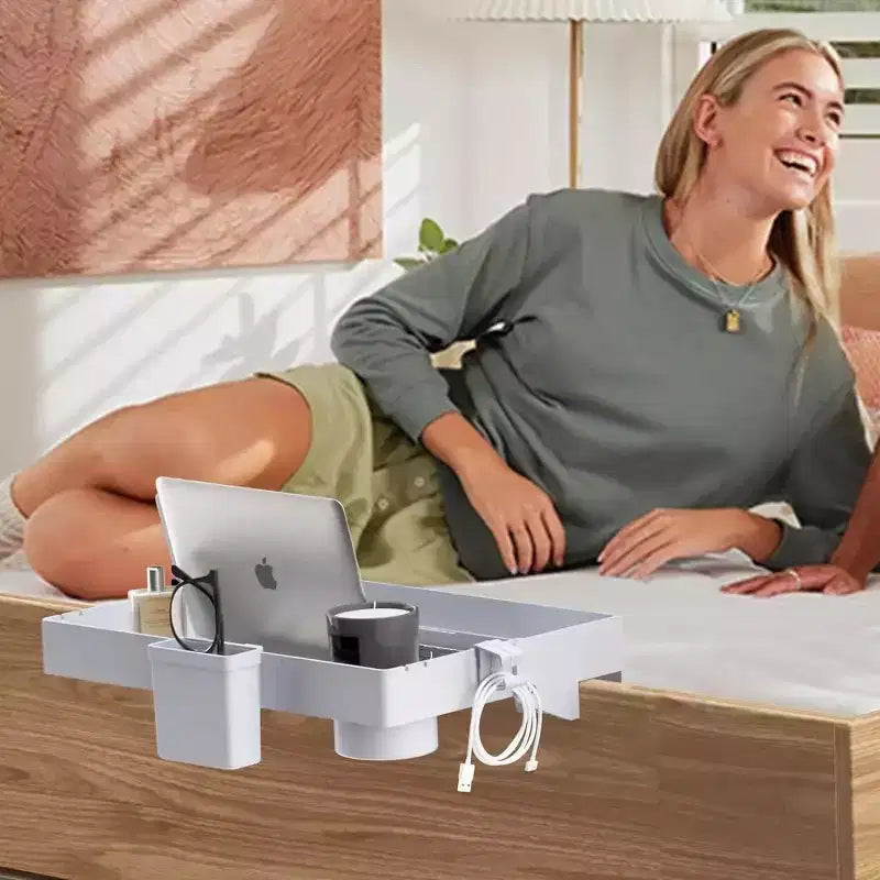 Mensola da letto a castello applicabile extra profonda, organizer pieghevole da comodino con fessura per telefono e portabicchieri - Grigio