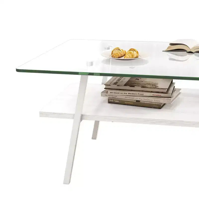 Tavolino da caffè rettangolare, piano in vetro temperato con gambe in metallo color oro, tavolo moderno per soggiorno, vetro trasparente
