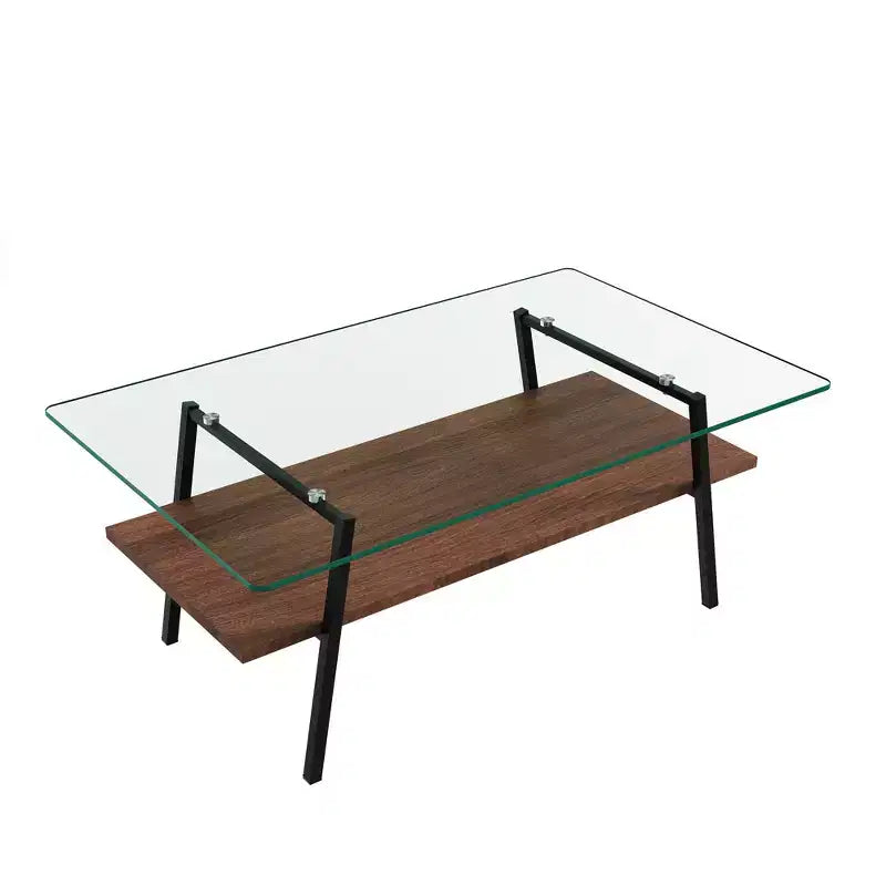 Tavolino da caffè rettangolare, piano in vetro temperato con gambe in metallo color oro, tavolo moderno per soggiorno, vetro trasparente