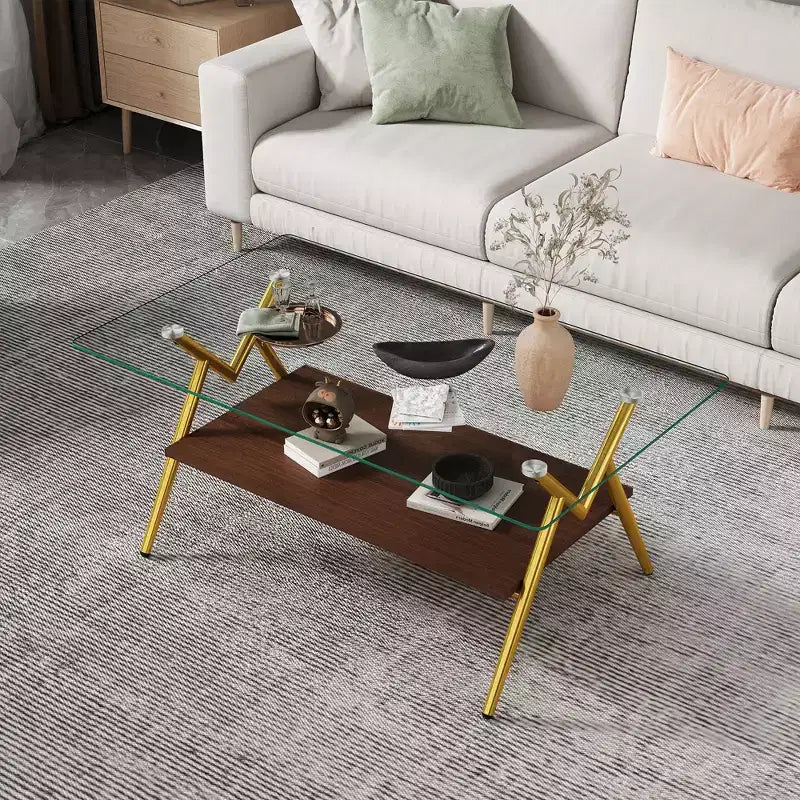 Tavolino da caffè moderno rettangolare con ripiano in vetro temperato ed eleganti gambe in metallo bianco per il soggiorno