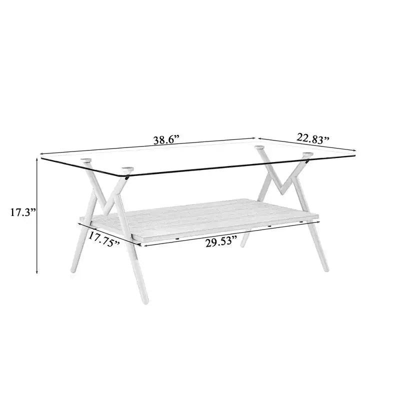Modern Rectangle Coffee Table with Tempered Glass Top and Stylish White Metal Legs for Living Room