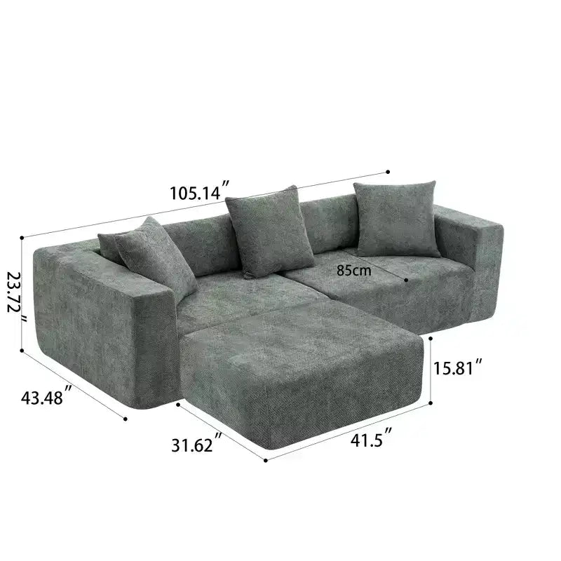 Divano modulare a L in ciniglia "Cloud" con morbidi cuscini, nessun assemblaggio richiesto - Beige/Verde