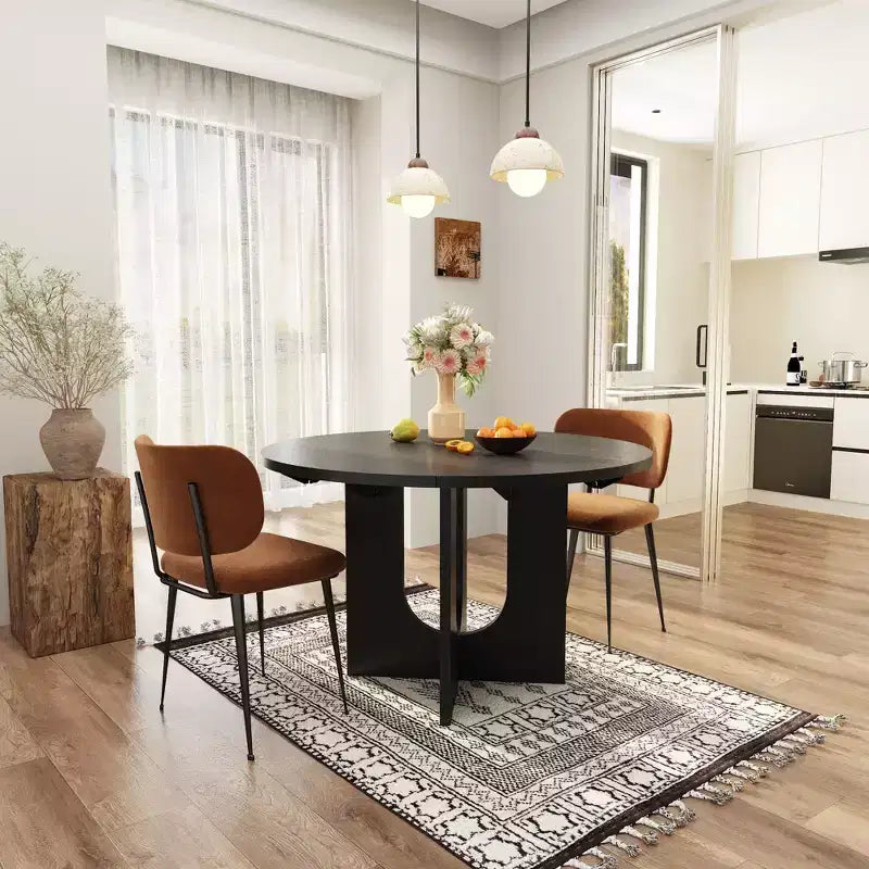 Tavolo da pranzo pieghevole allungabile nero, da quadrato a rotondo 85-120 cm, design moderno salvaspazio