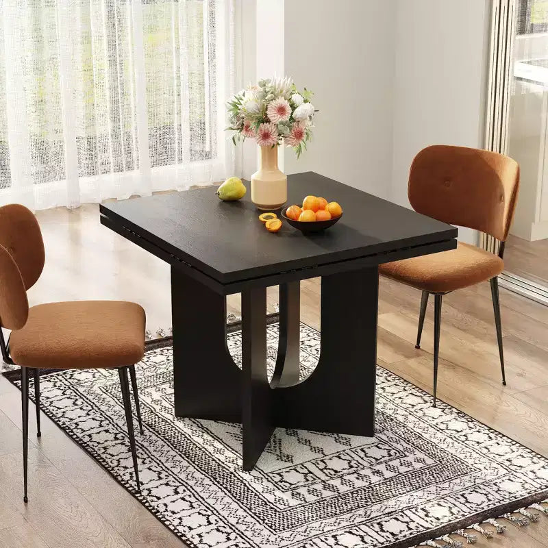 Tavolo da pranzo pieghevole allungabile nero, da quadrato a rotondo 85-120 cm, design moderno salvaspazio