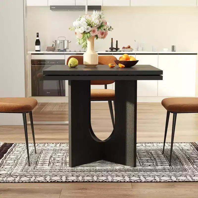 Tavolo da pranzo pieghevole allungabile nero, da quadrato a rotondo 85-120 cm, design moderno salvaspazio
