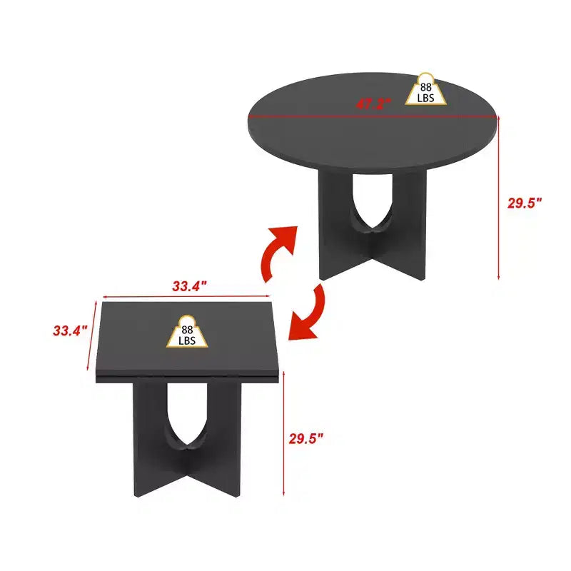 Tavolo da pranzo pieghevole allungabile nero, da quadrato a rotondo 85-120 cm, design moderno salvaspazio