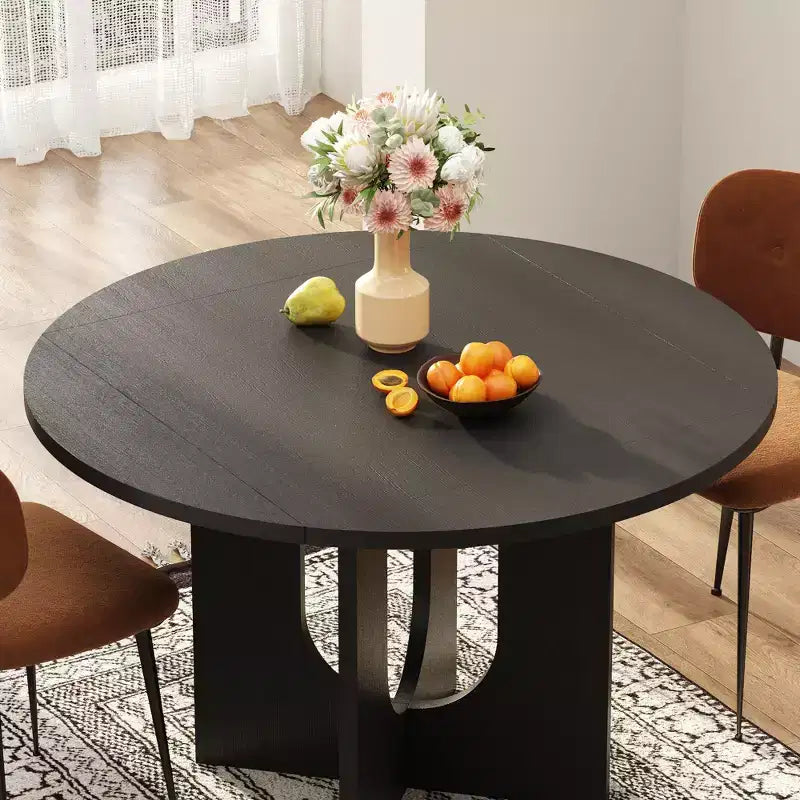Tavolo da pranzo pieghevole allungabile nero, da quadrato a rotondo 85-120 cm, design moderno salvaspazio