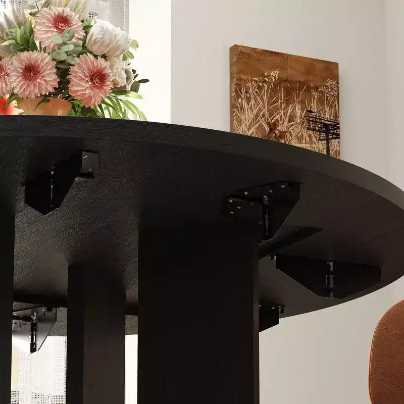 Tavolo da pranzo pieghevole allungabile nero, da quadrato a rotondo 85-120 cm, design moderno salvaspazio
