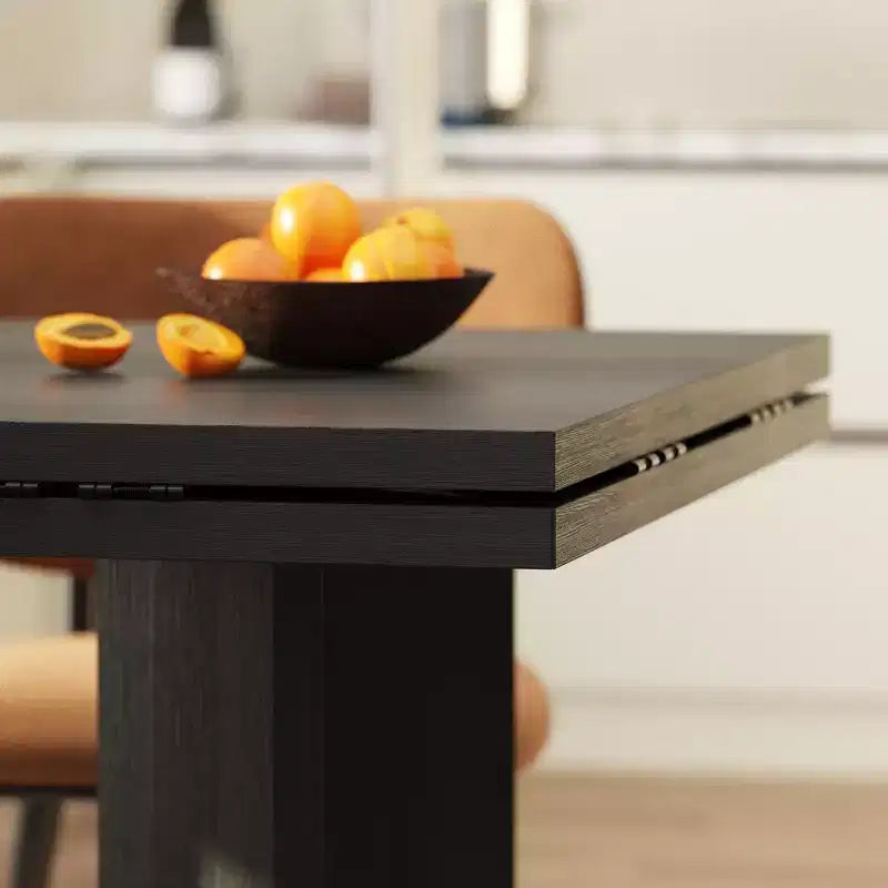 Tavolo da pranzo pieghevole allungabile nero, da quadrato a rotondo 85-120 cm, design moderno salvaspazio