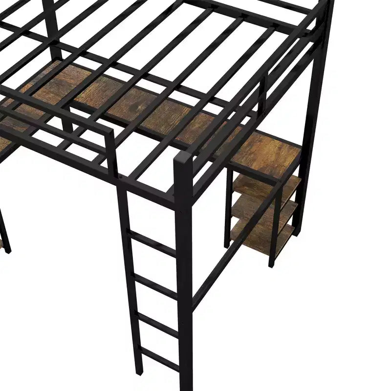 Letto a soppalco in metallo Twin XL con scrivania a L, libreria e sponde di sicurezza per bambini e ragazzi