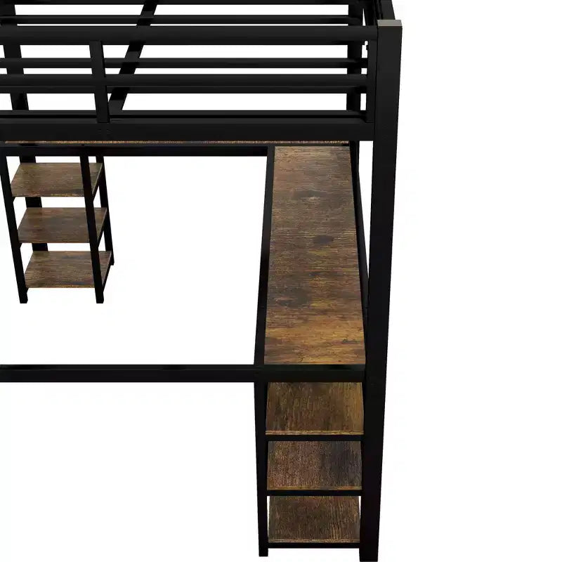 Letto a soppalco in metallo Twin XL con scrivania a L, libreria e sponde di sicurezza per bambini e ragazzi