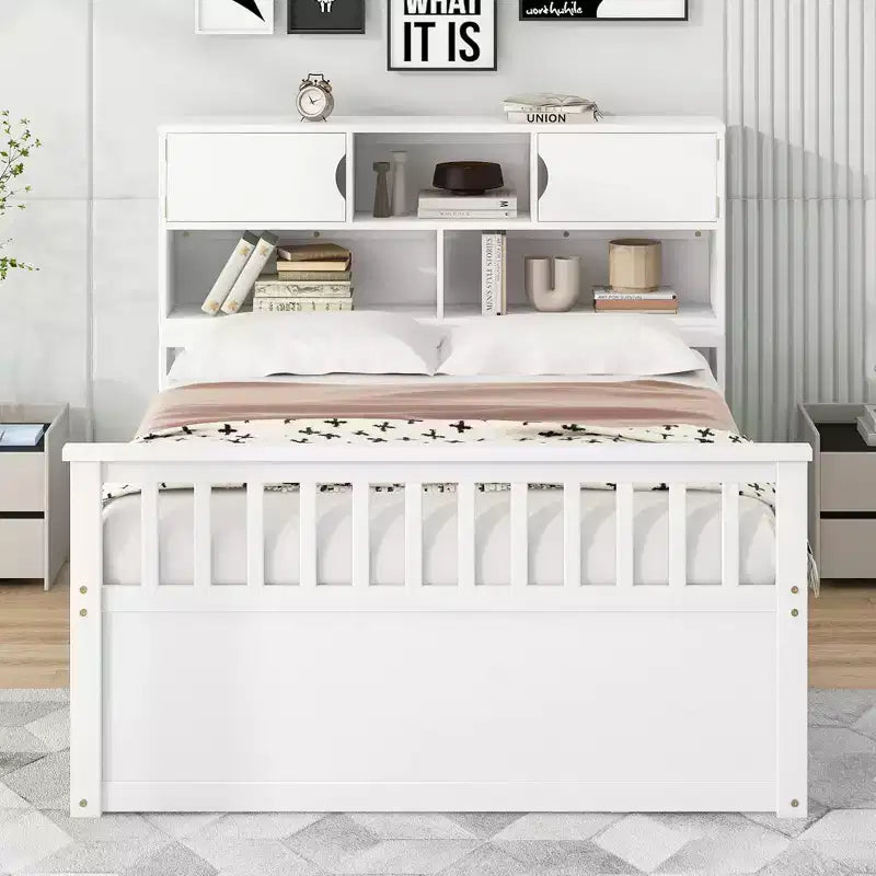 Letto a piattaforma matrimoniale Captain con testiera contenitore e 4 cassetti