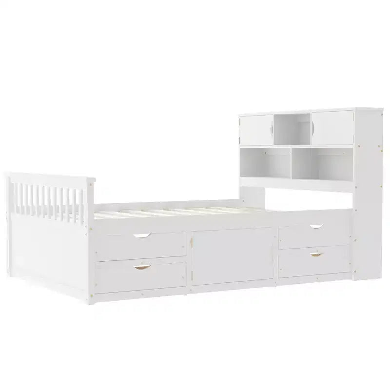 Letto a piattaforma matrimoniale Captain con testiera contenitore e 4 cassetti
