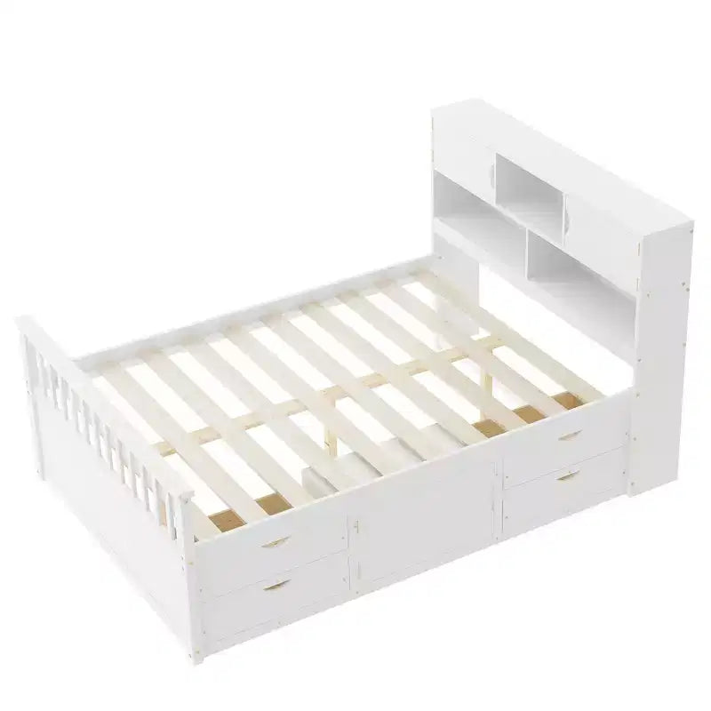 Letto a piattaforma matrimoniale Captain con testiera contenitore e 4 cassetti
