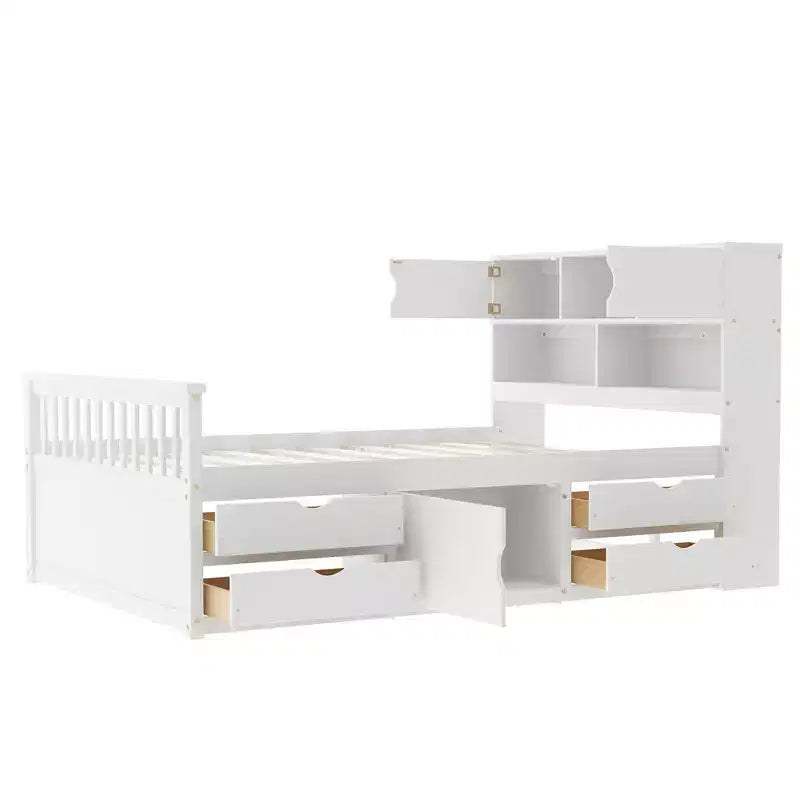 Letto a piattaforma matrimoniale Captain con testiera contenitore e 4 cassetti