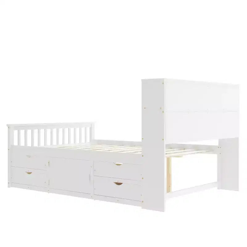 Letto a piattaforma matrimoniale Captain con testiera contenitore e 4 cassetti