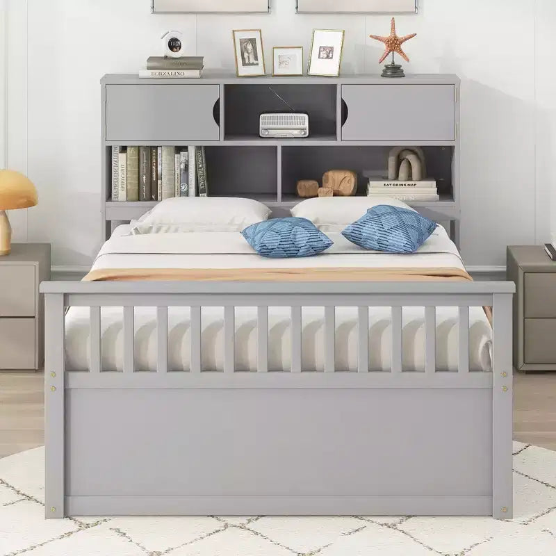 Letto a piattaforma matrimoniale Captain con testiera contenitore e 4 cassetti