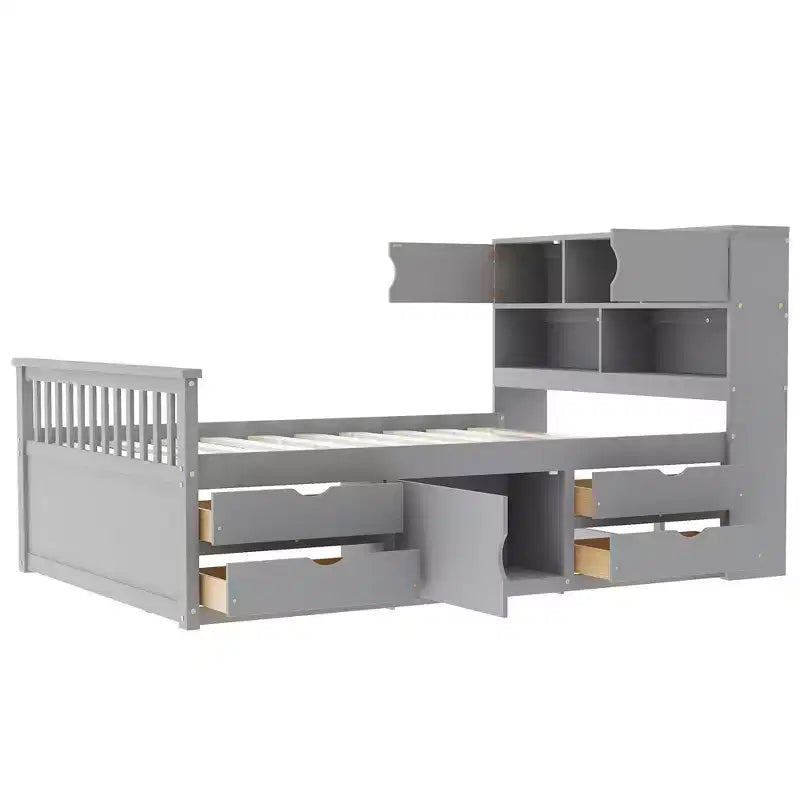 Letto a piattaforma matrimoniale Captain con testiera contenitore e 4 cassetti