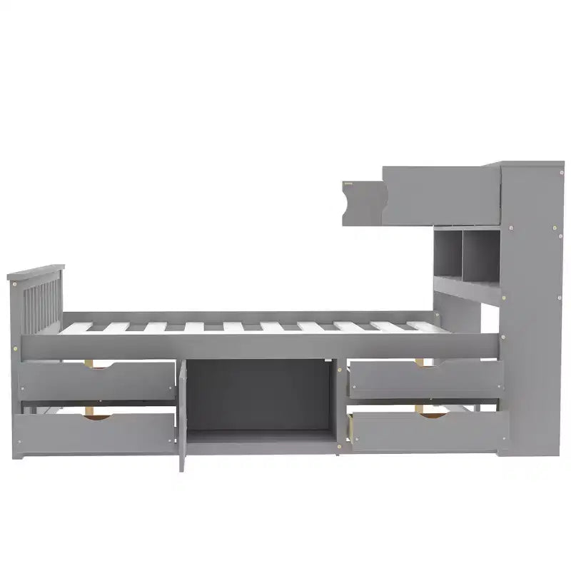 Letto a piattaforma matrimoniale Captain con testiera contenitore e 4 cassetti