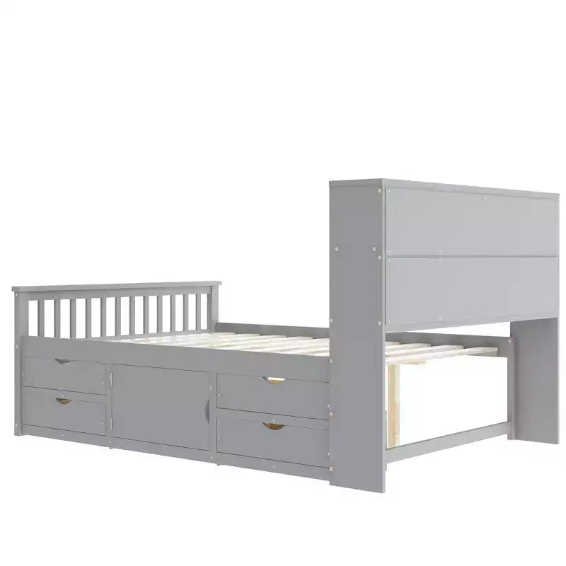 Letto a piattaforma matrimoniale Captain con testiera contenitore e 4 cassetti