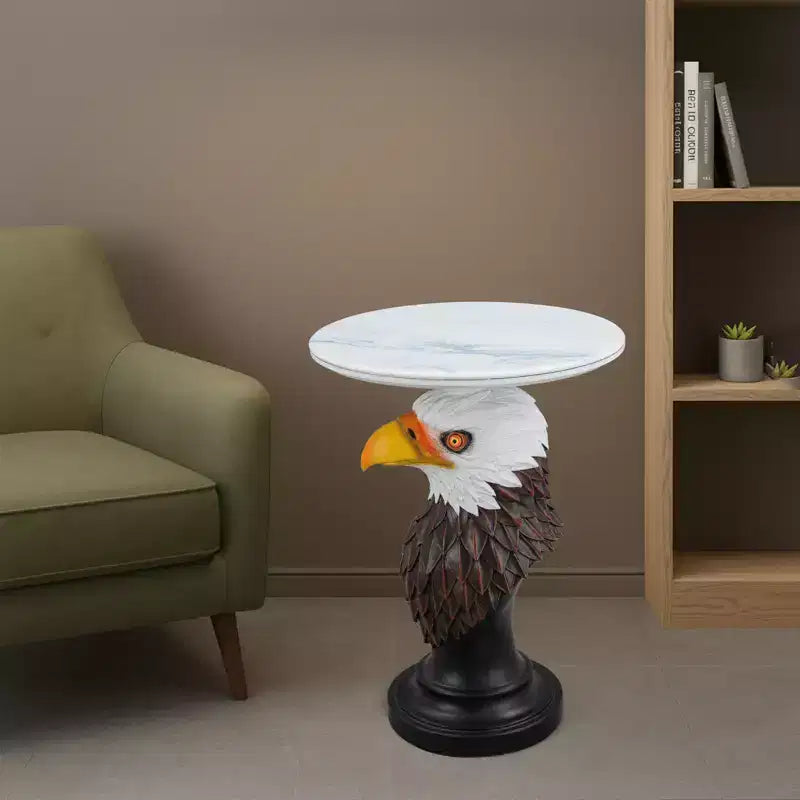 Tavolino d'appoggio con animale con piano in finto marmo, tavolino scultoreo per soggiorno camera da letto