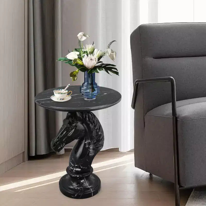 Tavolino d'appoggio con animale con piano in finto marmo, tavolino scultoreo per soggiorno camera da letto