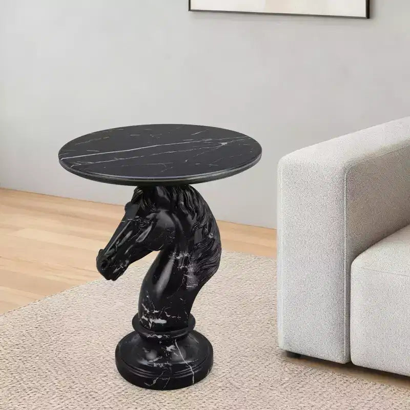 Tavolino d'appoggio con animale con piano in finto marmo, tavolino scultoreo per soggiorno camera da letto