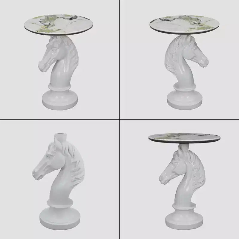 Tavolino d'appoggio con animale con piano in finto marmo, tavolino scultoreo per soggiorno camera da letto