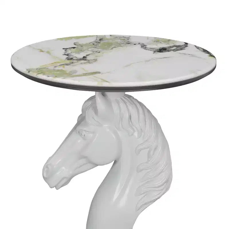 Tavolino d'appoggio con animale con piano in finto marmo, tavolino scultoreo per soggiorno camera da letto
