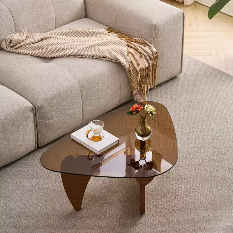 Mid-Century Modern Farmhouse Coffee Table, Brown Wood Center Table for Living Room