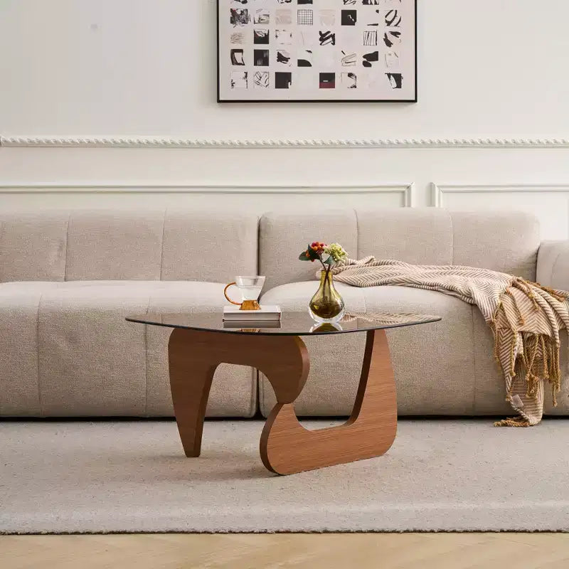 Mid-Century Modern Farmhouse Coffee Table, Brown Wood Center Table for Living Room