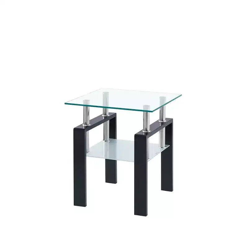 Tempered Glass End Table, 2-Tier Side Table with Storage for Living Room and Bedroom