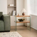 Walnut MDF Nightstand with Tempered Glass Top, Modern Side Table for Bedroom and Living Room