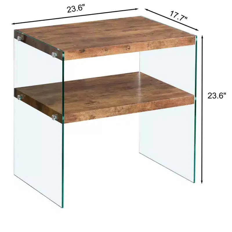 Comodino in MDF Noce con Piano in Vetro Temperato, Tavolino Moderno per Camera da Letto e Soggiorno