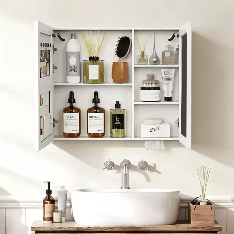 Armadietto dei medicinali in alluminio 32"x28" con specchio, luce LED e antiappannamento, montaggio a parete, 2 ante