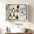Armadietto dei medicinali in alluminio 32"x28" con specchio, luce LED e antiappannamento, montaggio a parete, 2 ante