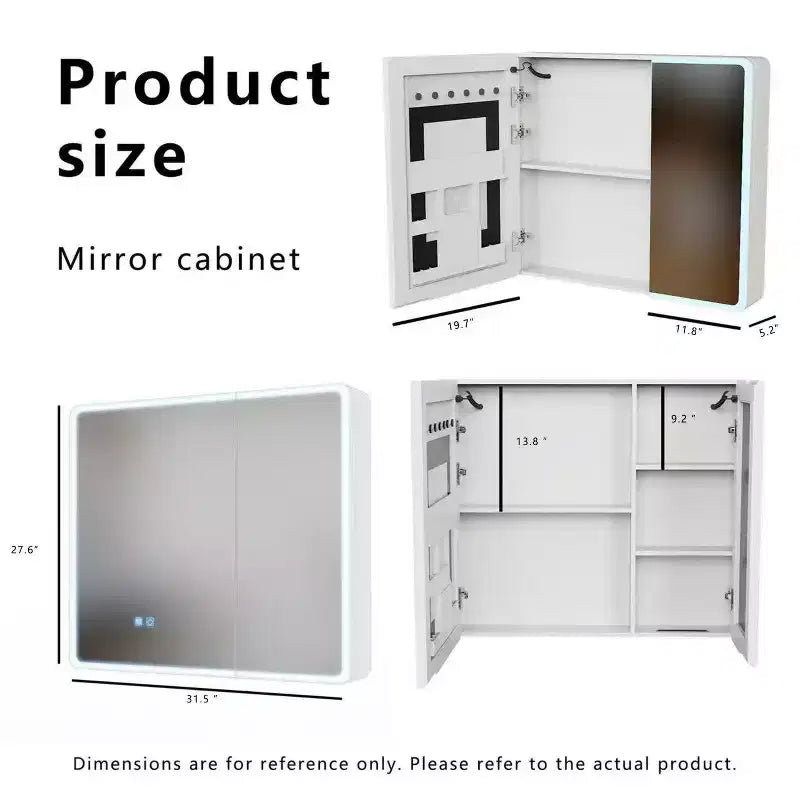 Armadietto dei medicinali in alluminio 32"x28" con specchio, luce LED e antiappannamento, montaggio a parete, 2 ante