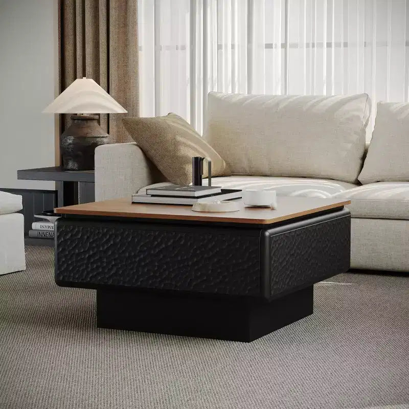 Modern Lift-Top Square Coffee Table with Hidden Storage, Hammered Texture Panels, 31.5"