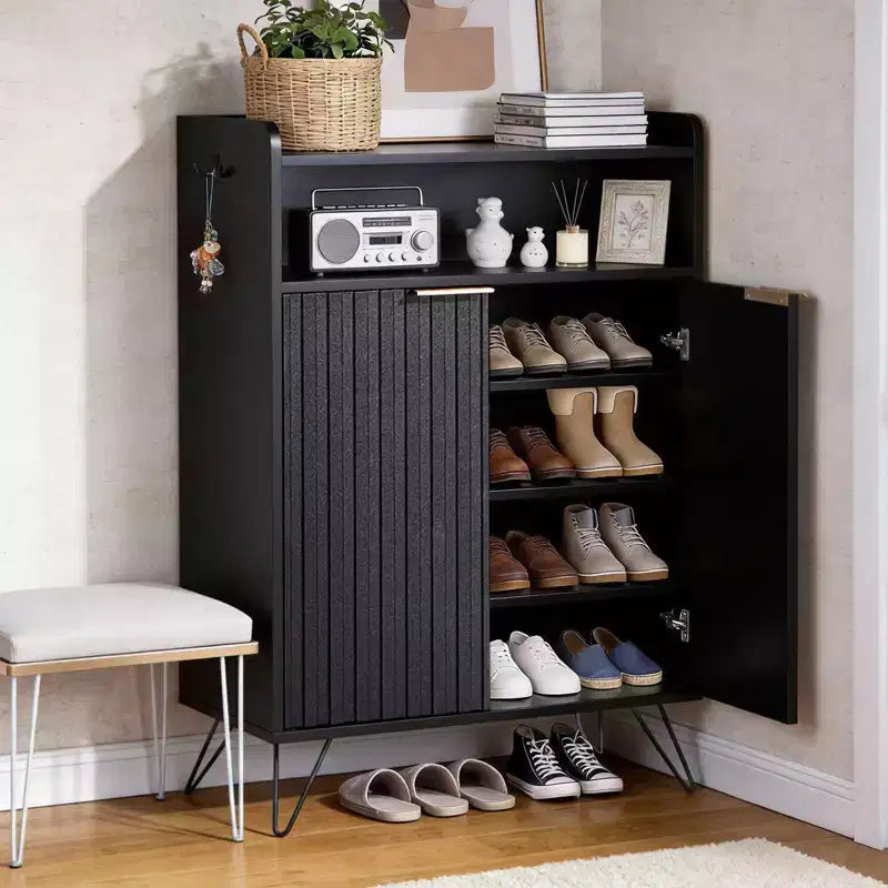 Karl Home 2-Door Slatted Traie 2 Hooks Tall Legs 26.8 Width