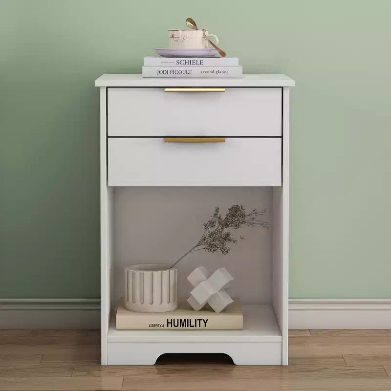 With a clean modern design, this Nighstand With 2 Drawers,End Table,Nightstand with Open Space,Golden Handle,Morden Design,For Living.