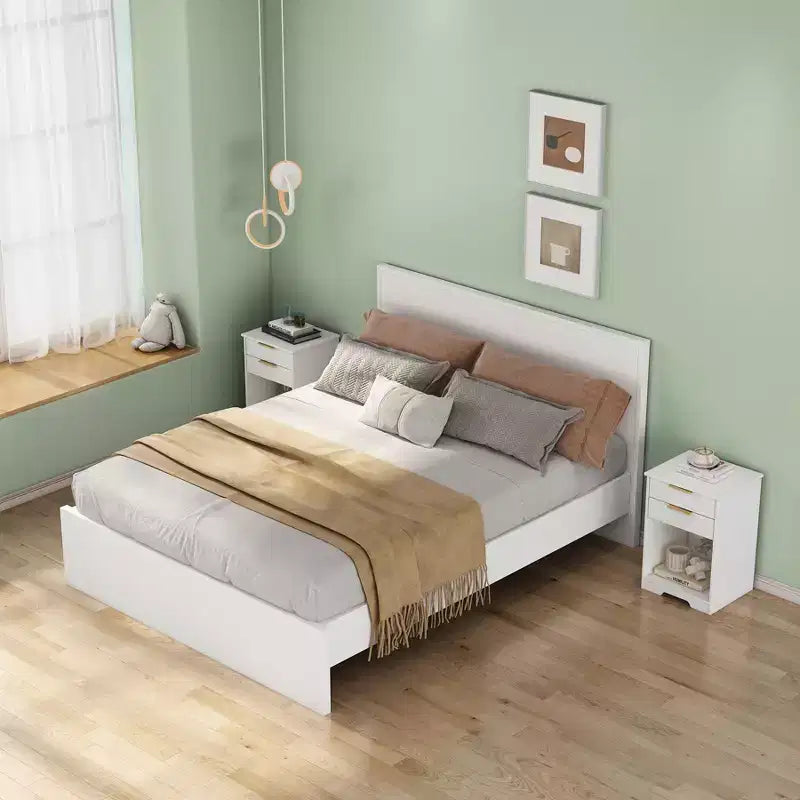 Con un design pulito e moderno, questo comodino con 2 cassetti, tavolino, comodino con spazio aperto, maniglia dorata, design moderno, per soggiorno.