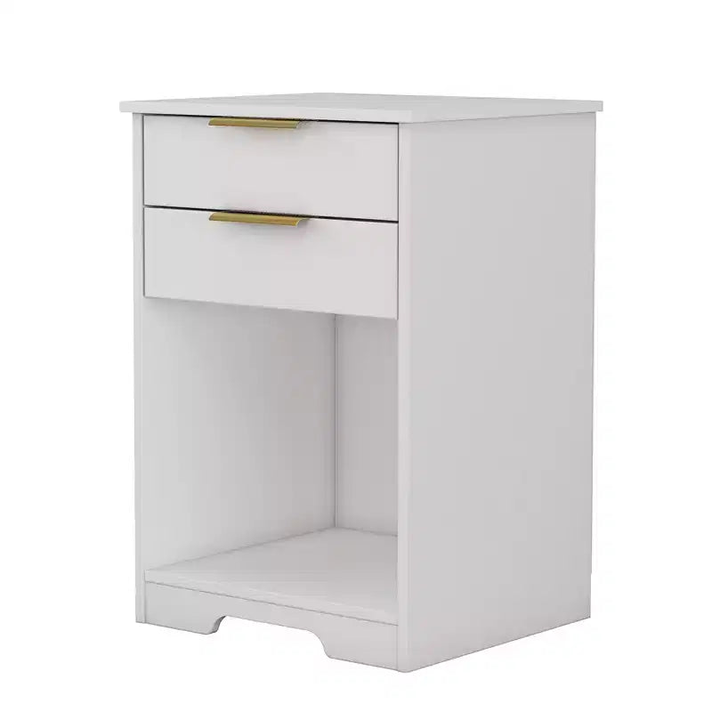 Con un design pulito e moderno, questo comodino con 2 cassetti, tavolino, comodino con spazio aperto, maniglia dorata, design moderno, per soggiorno.