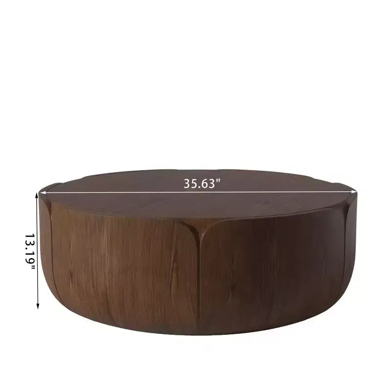 Tavolino da caffè rotondo per interni ed esterni da 35.63 pollici, tavolo centrale moderno a forma di tamburo con venature del legno