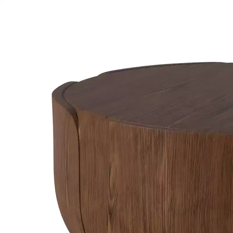 Tavolino da caffè rotondo per interni ed esterni da 35.63 pollici, tavolo centrale moderno a forma di tamburo con venature del legno