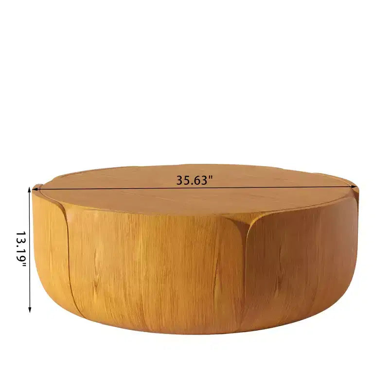 Tavolino da caffè rotondo per interni ed esterni da 35.63 pollici, tavolo centrale moderno a forma di tamburo con venature del legno