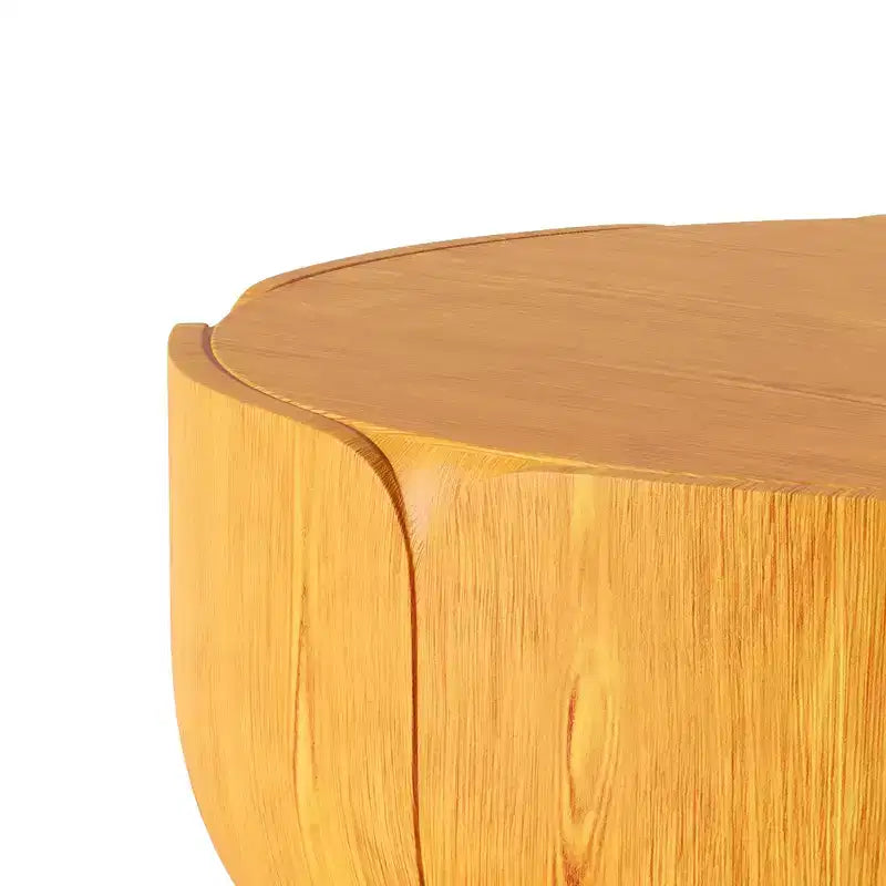 Tavolino da caffè rotondo per interni ed esterni da 35.63 pollici, tavolo centrale moderno a forma di tamburo con venature del legno