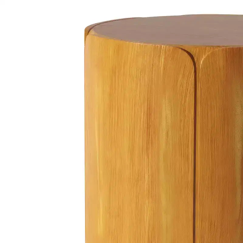 Tavolino rotondo 19.29H per esterni e interni, sgabello da giardino moderno con venature del legno