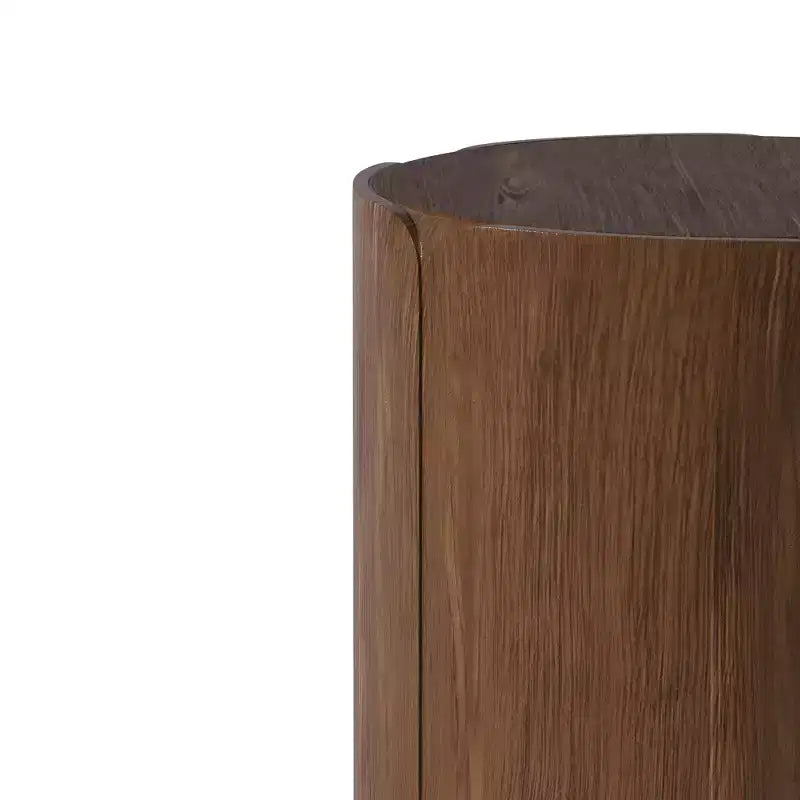 Tavolino rotondo 19.29H per esterni e interni, sgabello da giardino moderno con venature del legno