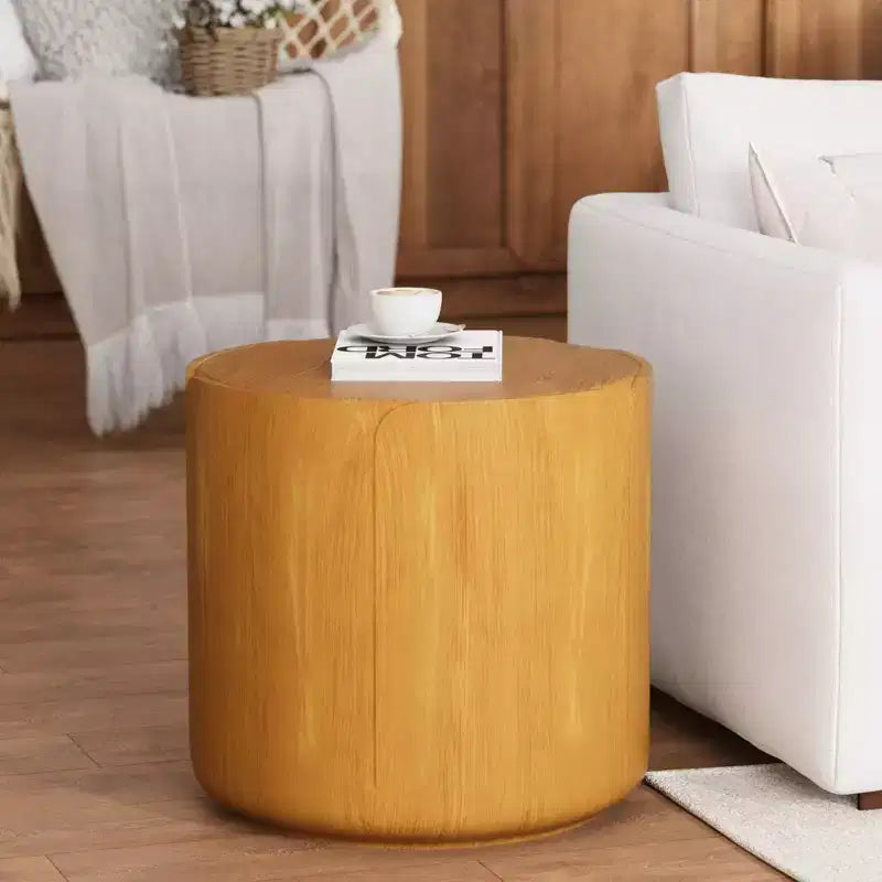 Tavolino rotondo 19.29H per esterni e interni, sgabello da giardino moderno con venature del legno