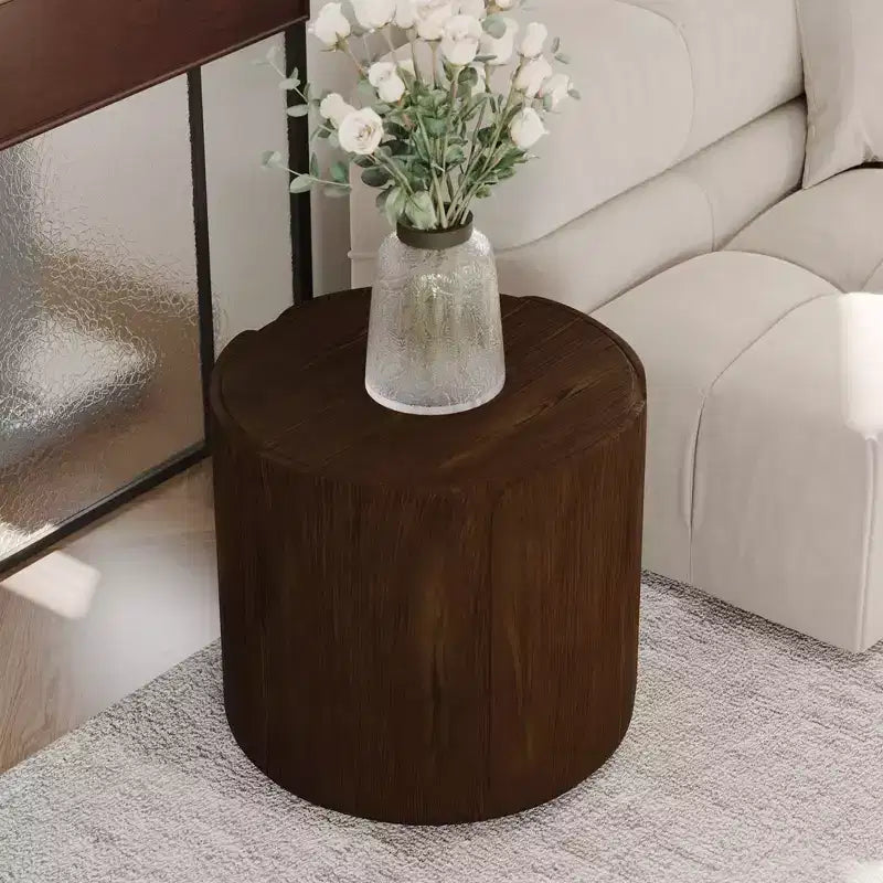 19.29H Round Outdoor Indoor Side Table, Modern Wood Grain Patio Garden Stool